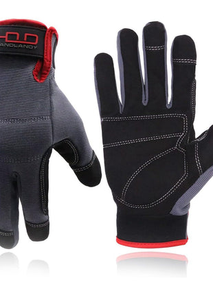 HANDLANDY Mens Work Gloves Touch screen, Synthetic Leather Utility Gloves, Flexible Breathable Fit- Padded Knuckles & Palm (Large)