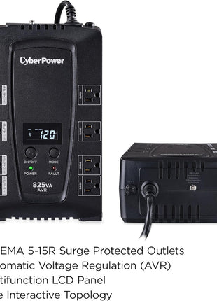 CyberPower CP825AVRLCD Intelligent LCD UPS Battery Backup | Surge Protector, 825VA/450W, 8 Outlets, AVR, UL Certified