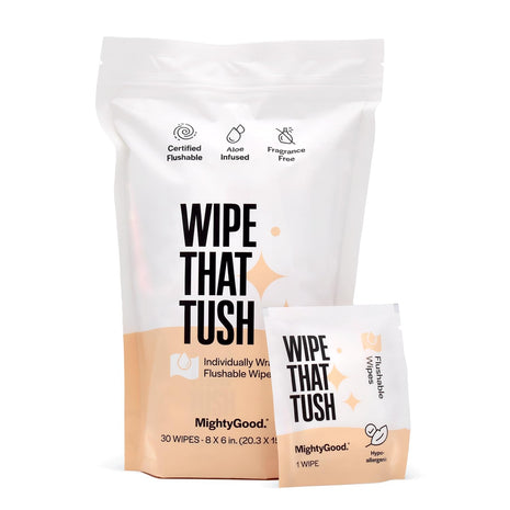 Wipe That Tush On-The-Go Flushable Wipes, 1 Pack of 30, Fragrance Free