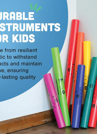 Constructive Playthings Boomwhackers Music Sensory Sound Tubes, Set of 8 | C to C Scale Musical Sound Tube, Classroom Instruments for Kids, Diatonic Set of 8