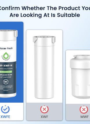 GLACIER FRESH Water Filter Compatible with XWFE (Built-in CHIP), Replacement for GE XWFE, XWF Refrigerator Water Filter NSF/ANSI 42 Certification Pack of 1