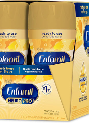 Enfamil NeuroPro Ready to Feed Baby Formula, Brain Building Duo DHA & MFGM, Exclusive Immune Supporting HuMO6 Blend, Enfamil Ready to Feed Infant Formula, 8 fl oz, 6 count, Total 24 bottles