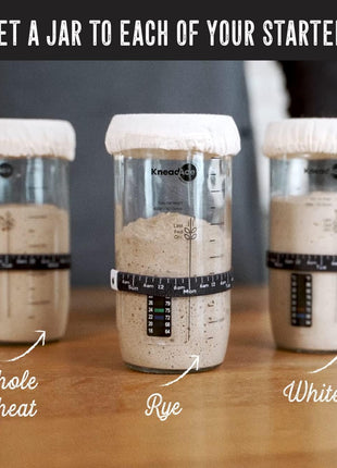 KneadAce Sourdough Starter Jar With Date Marked Feeding Band, Thermometer, Sourdough Jar Scraper, Sourdough Container Sewn Cloth Cover & Metal Lid, Sourdough Starter Kit