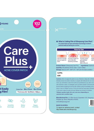 OLIVE YOUNG Care Plus Spot Patch | Hydrocolloid Acne Korean Spot Patch to Cover Zits, Pimples and Blemishes, for Troubled Skin and Face (Hydrocolloid, 102 Count (Pack of 1))