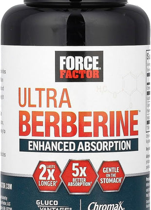Force Factor Ultra Berberine Enhanced Absorption | with Ceylon Cinnamon, Dihydroberberine & Chromium, 5X Better Absorption, Lasts 2X Longer, 60 Vegetable Capsules