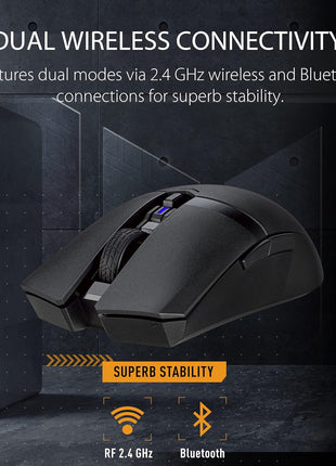 ASUS TUF M4 Gaming Wireless Gaming Mouse | Dual Wireless Modes - Bluetooth/RF 2.4 GHz, 12K DPI Optical Sensor, 6 Programmable Buttons
