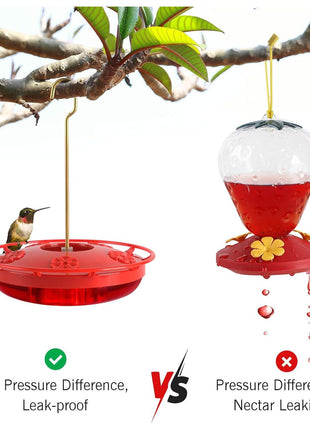 eWonLife Hummingbird Feeder for Outdoors, 2 Pack, Leak-Proof, Easy to Clean and Refill, Saucer Humming Bird Feeder Plastic, Including Hanging Hook, with 5 Feeding Ports (16 Ounce/Pack)