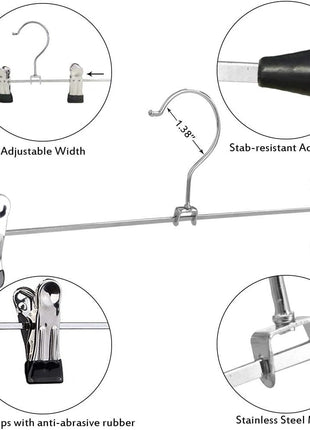 NORTHERN BROTHERS Pants Hangers with Clips Heavy Duty 20 Pack, Adjustable Metal Pants Hanger, Skirt Hangers with Clips Space Saving Hangers for Jeans