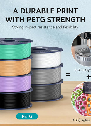 Official SUNLU PETG Filament 1.75mm, 2kg(4.4lbs) 3D Printer Filament Bundle, Strong Toughness, Better Layer Adhesion, Dimensional Accuracy +/- 0.02mm, Black+Black