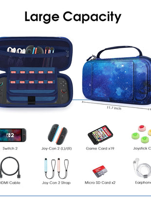 FINTIE Carrying Case for Nintendo Switch 2 (2025), Shockproof Hard Shell Switch 2 Case, Protective Cover Travel Bag with 19 Game Card & 2 Micro SD Card Slots & Inner Pocket, Starry Sky