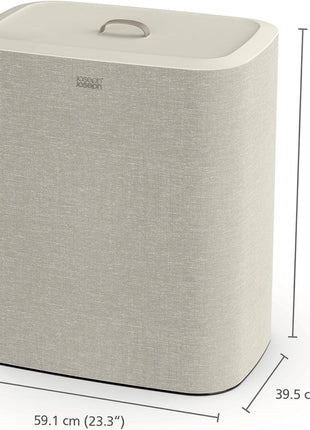 Joseph Joseph Tota 90 liter/23.8 gallon Laundry Hamper Separation Basket with lid, 2 Removable Washing Bags with Handles   Ecru