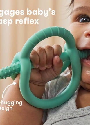 Frida Baby Get-A-Grip Silicone Teether for Teething Pain Relief, BPA-Free Food-Grade Teething Toys for Infant Baby Newborn 0-6, 12, 18 Months, Easy-Grip Teether Ring, PVC-Free, Teal