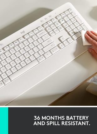 Logitech Signature K650 Comfort Full-Size Wireless Keyboard with Wrist Rest, BLE Bluetooth or Logi Bolt USB Receiver, Deep-Cushioned Keys, Numpad, Compatible with Most OS/PC/Window/Mac - Off White