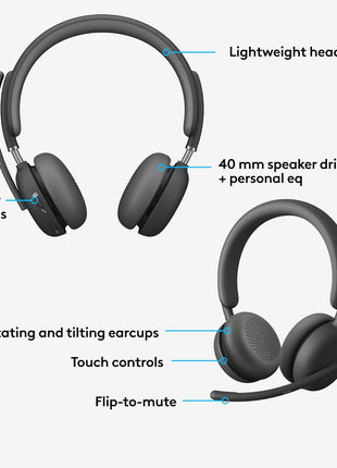 Logitech Zone Wireless 2 Premium Noise Canceling Headset - Graphite | Certified for Microsoft Teams, native Bluetooth, Fast Pair, engineered for Intel Evo laptops, premium noise canceling