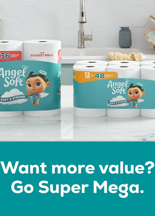 Angel Soft Toilet Paper, 16 Mega Rolls = 64 Regular Rolls, Soft and Strong Toilet Tissue