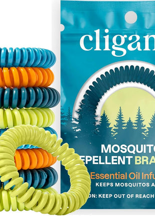 Cliganic 10 Pack Mosquito Repellent Bracelets for Adults & Kids - Natural DEET-Free Bands, Individually Wrapped