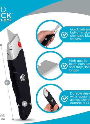 INTERNET'S BEST Premium Utility Knife Set | Retractable Box Cutter with Rubber Handle | Heavy-Duty Cutting for Cardboard, Carpet, Plastic | Retractable Blade | Includes 2 Razor Knives & Extra Blades