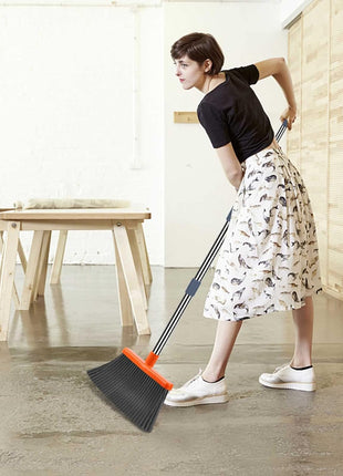 kelamayi Upgrade Broom and Dustpan Set, Self Cleaning with Dustpan Teeth, Indoor&Outdoor Sweeping, Ideal for Dog Cat Pets Home Use, Stand Up Broom and Dustpan (Gray&Orange)