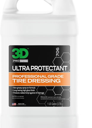 3D Ultra Protectant Tire Shine Spray – Water-Based High Gloss Tire Dressing | Long Lasting UV Protection for Rubber & Vinyl | No Sling | Made in USA |1 Gallon