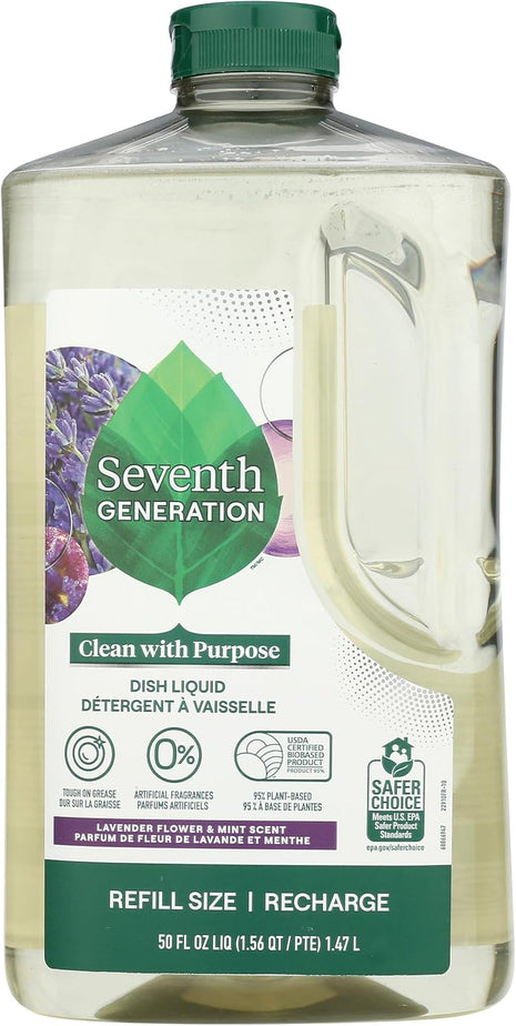 Seventh Generation Dish Liquid Soap Lavender Flower & Mint Refill Dishwashing Soap Biodegradable liquid soap 50 oz