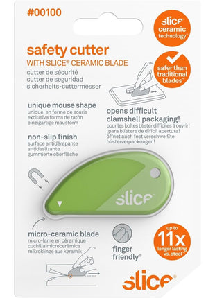 Slice 00100 Ceramic Blade Safety Cutter, Opens Clamshell Packaging, Coupon Cutter, Trim Photos, Scrapbooking, Fits Keychain, Green