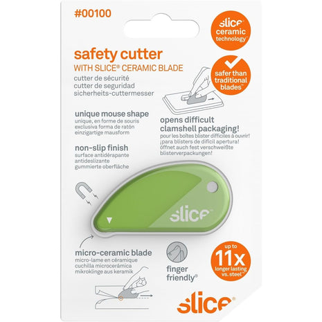 Slice 00100 Ceramic Blade Safety Cutter, Opens Clamshell Packaging, Coupon Cutter, Trim Photos, Scrapbooking, Fits Keychain, Green
