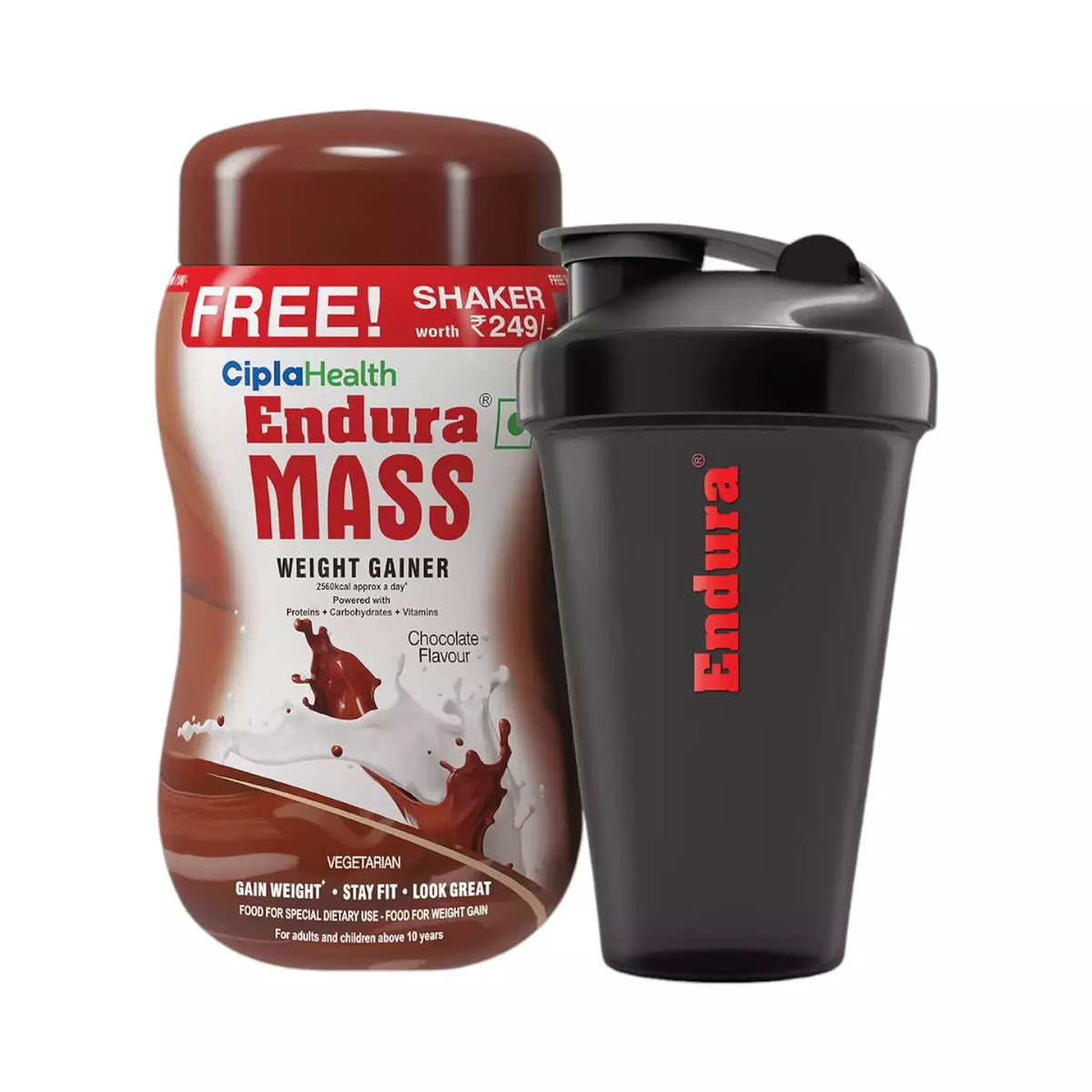 Endura Mass Weight Gainer 500 g Chocolate Flavour Shaker Free | Ideal for Children above 10 years, men, women & athletes