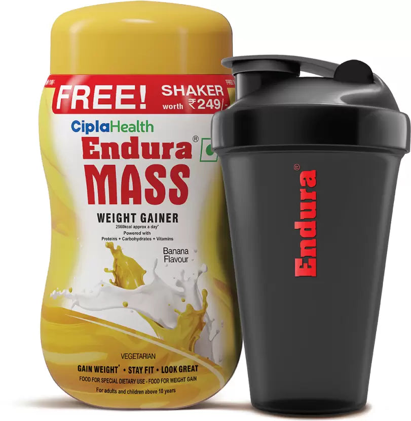 Endura Mass Weight Gainer 500 g Banana Flavour Shaker Free | Ideal for Children above 10 years, men, women & athletes. (Banana)