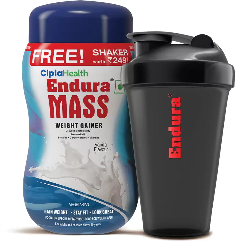 Endura Mass Weight Gainer 500 G Vanilla Flavour Shaker Free | Ideal For Children Above 10 Years, Men, Women & Athletes. (Vanilla) - Powder